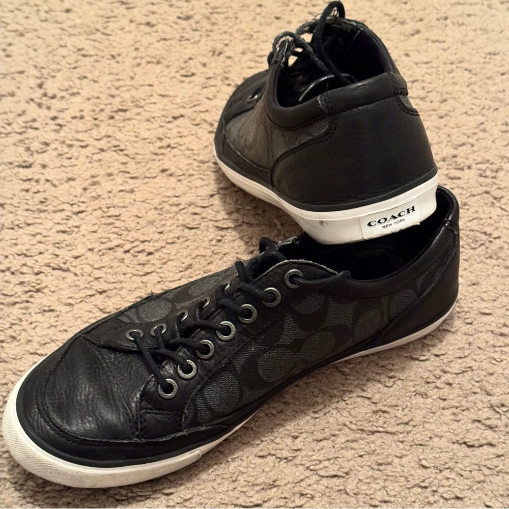 Coach New York Signature Shoes Sneakers Black Leather Lace Up Men’s Size 9.5